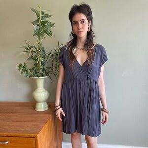 American Vintage Charcoal Grey Flutter Sleeve Wrap Midi Dress